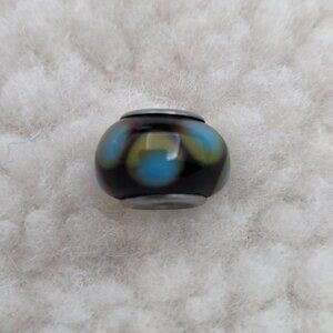 Turquoise & Espresso Brown Spotted Glass Charm Bead